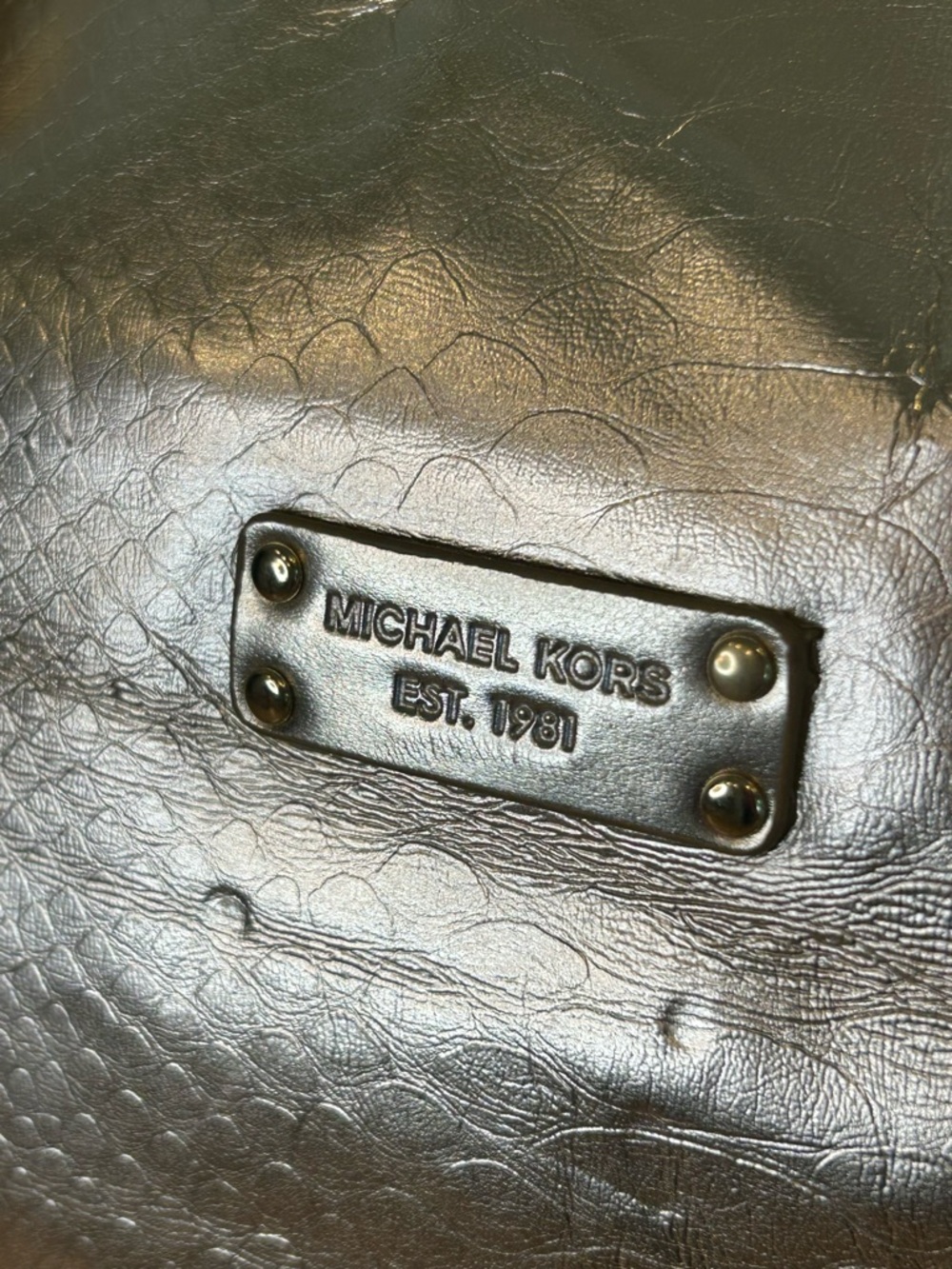 Michael Kors Metallic Gold Snakeskin Embossed Women's Satchel Tote Weekend Bag - Picture 3 of 16